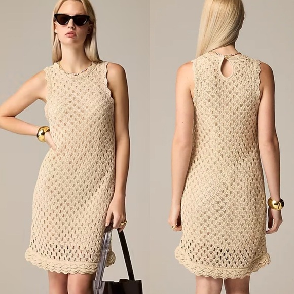 NEW J. Crew Pointelle Sleeveless Sweater Dress Toasted Cream - Picture 1 of 12